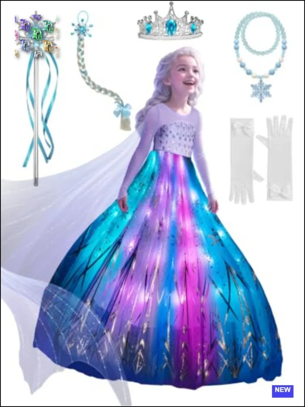 Girls Light Up Princess Costume Dress, RGB LED Music Sync App Controlled,
